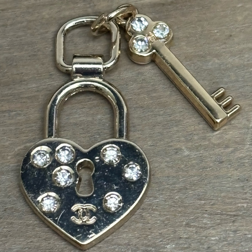 Gold tone CC lock and key zipper pull replacement/charm